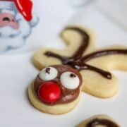Reindeer Sugar Cookie next to santa mug.