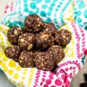 Basket of Protein Balls lined with bright napkin