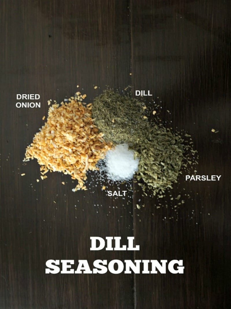 Seasonings for Dill Seasoning on wooden cutting board