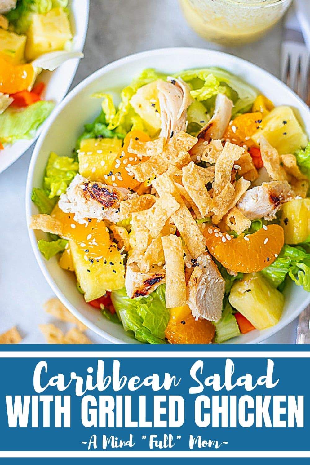 This easy Caribbean Salad is made with grilled chicken, fresh fruit, leafy greens, and a bright orange vinaigrette for a fresh and healthy salad that is reminiscent of Cheesecake Factory's Luau Salad. This chicken salad is incredibly light and flavorful and really easy to prepare.
