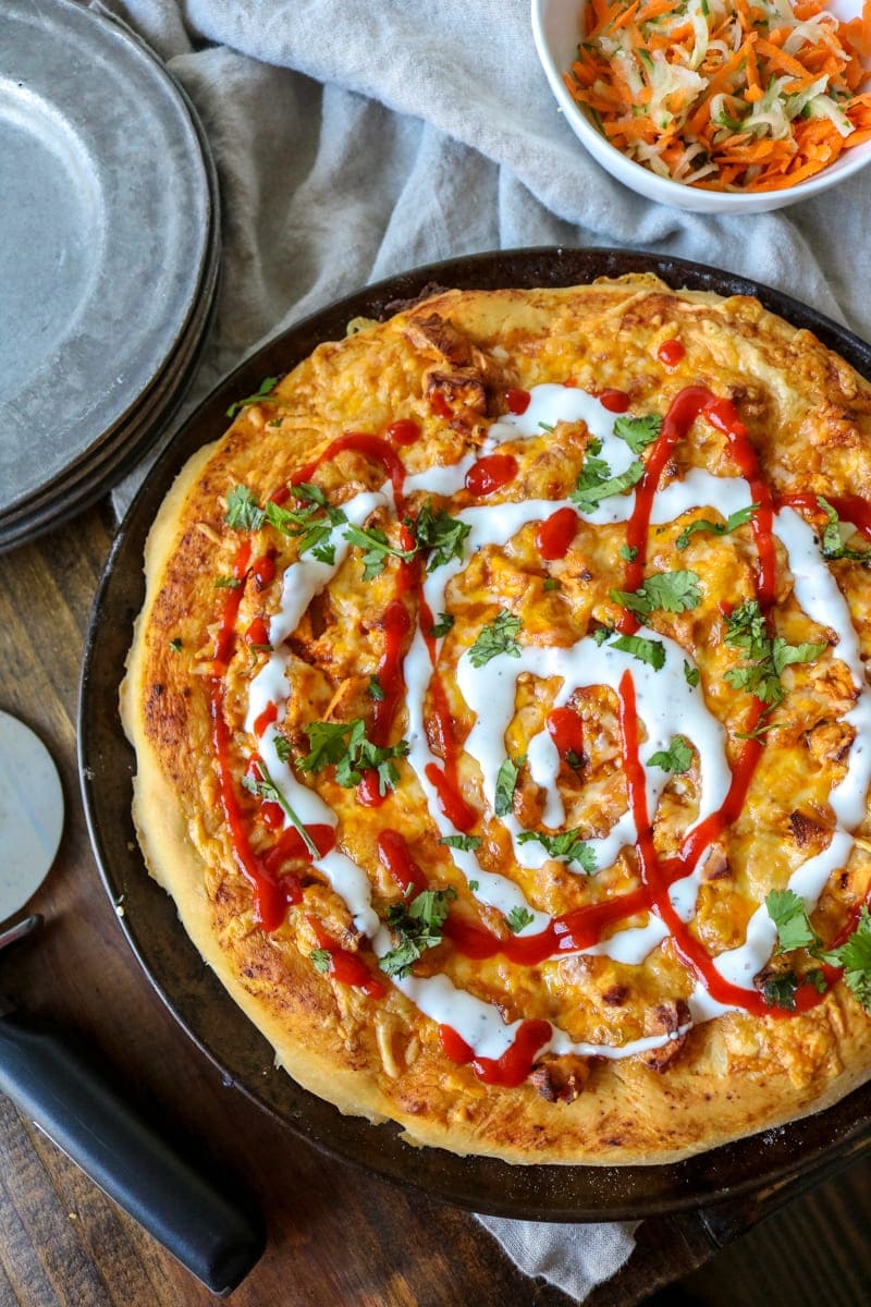 Buffalo Chicken Pizza with Carrot Cucumber Slaw-- A Mind "Full" Mom