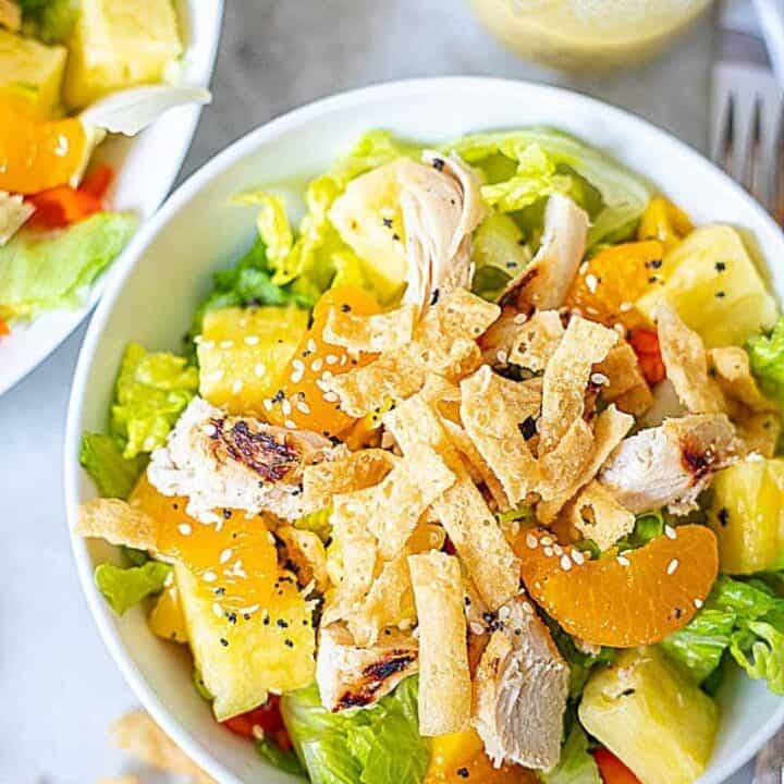 Bowl of Caribbean Chicken Salad with grilled chicken