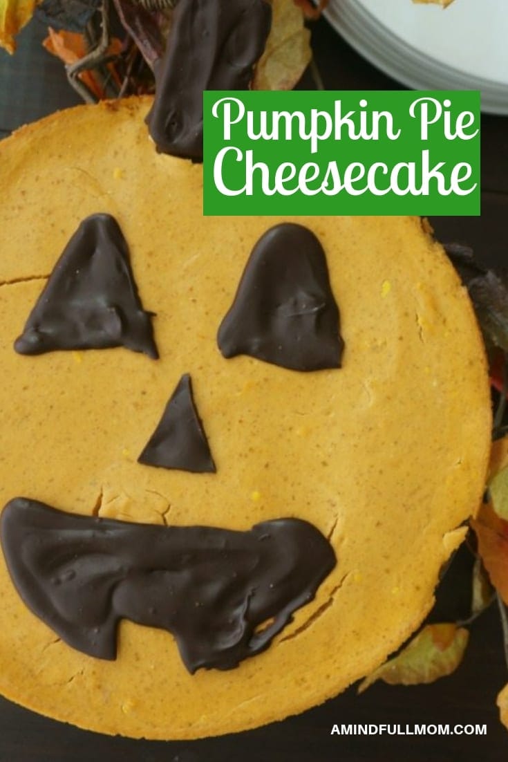 Healthy Pumpkin Pie Cheesecake with Chocolate Jack-O-Lantern Face