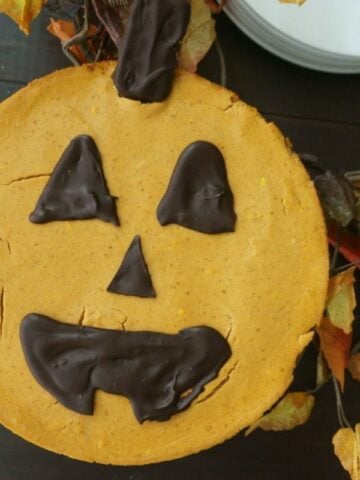 Pumpkin Cheesecake with Chocolate Jack O Lantern Face