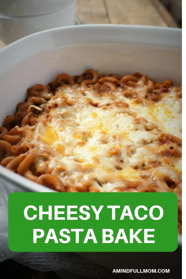 This Simple Cheesy Taco Pasta makes a perfect meatless meal! This taco pasta bake requires minimal prep, pantry ingredients and tastes just like a taco!