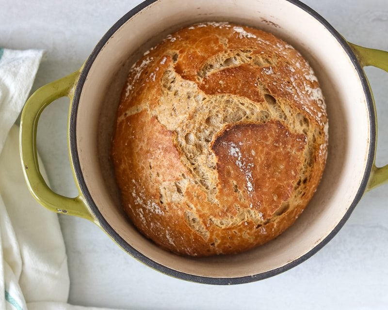 Cooked bread in dutch oven