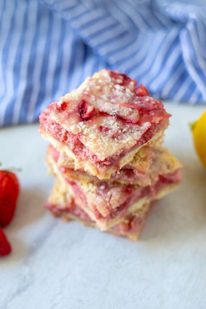 4 Fresh Strawberry Bars stacked on top of each other