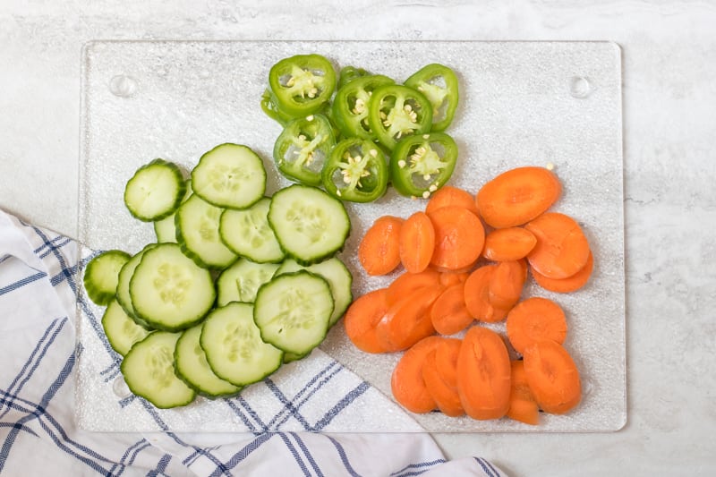 Carrots, cucumbers, & jalapenos for quick pickling