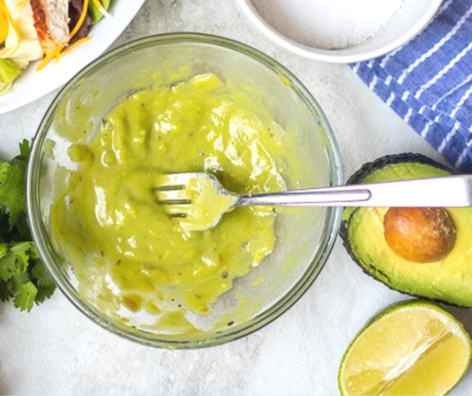 Bowl of avocado cilantro lime dressing