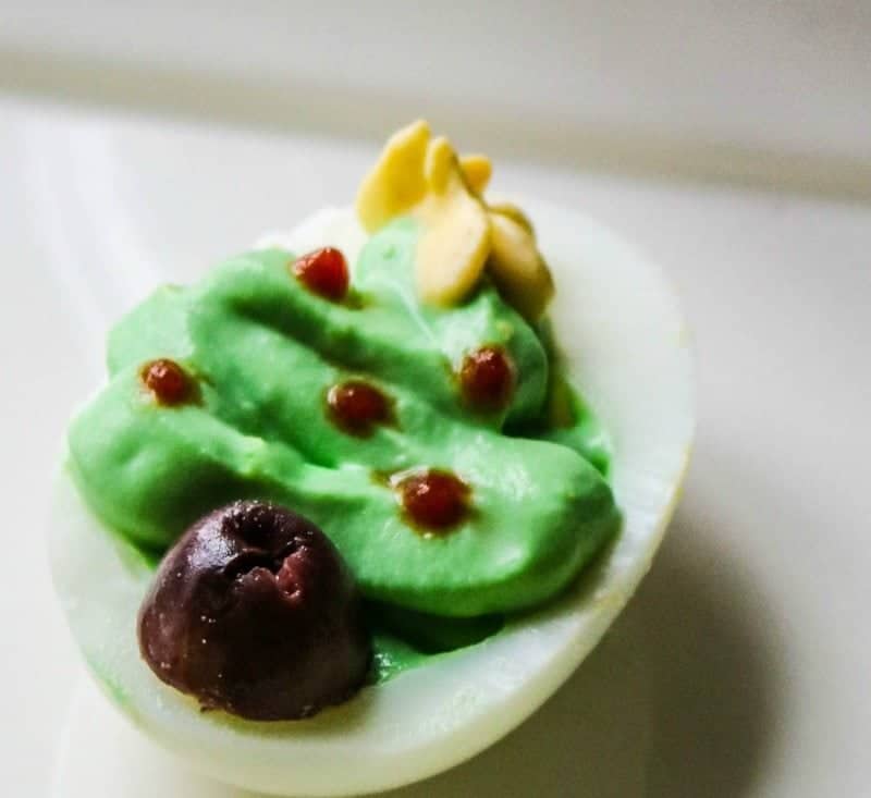 Deviled Egg with Christmas Tree Piped into filling.