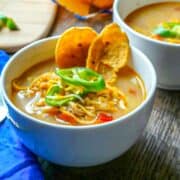 Bowl of Creamy Slow Cooker King Ranch Soup