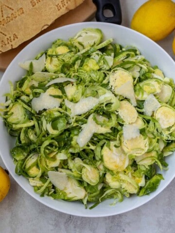Parmesan Brussels Sprouts Salad in White Bowl