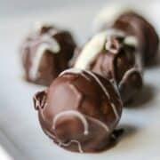 Chocolate Peanut Butter Balls on white platter