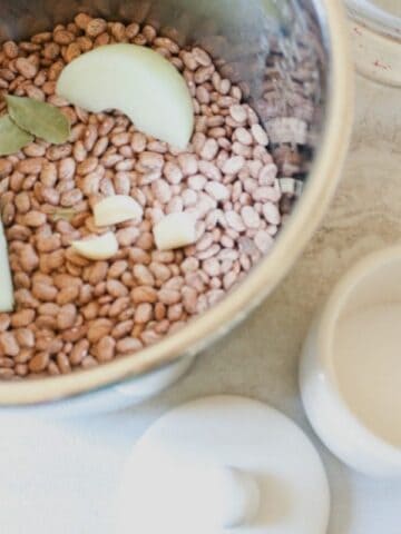 Inner pot of instant pot filled dried beans