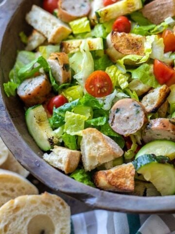 Wooden Bowl with Grilled Salad