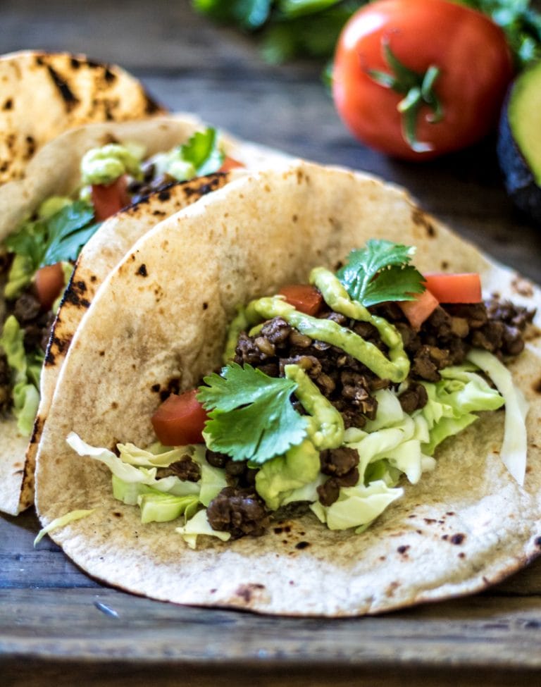 Easy Lentil Tacos with Avocado Cream