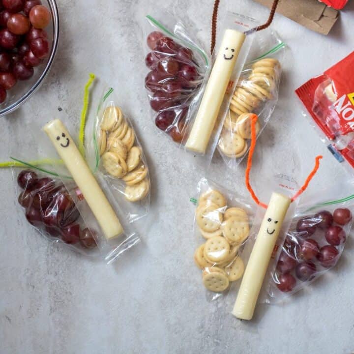 3 DIY butterfly snack baggies on white counter