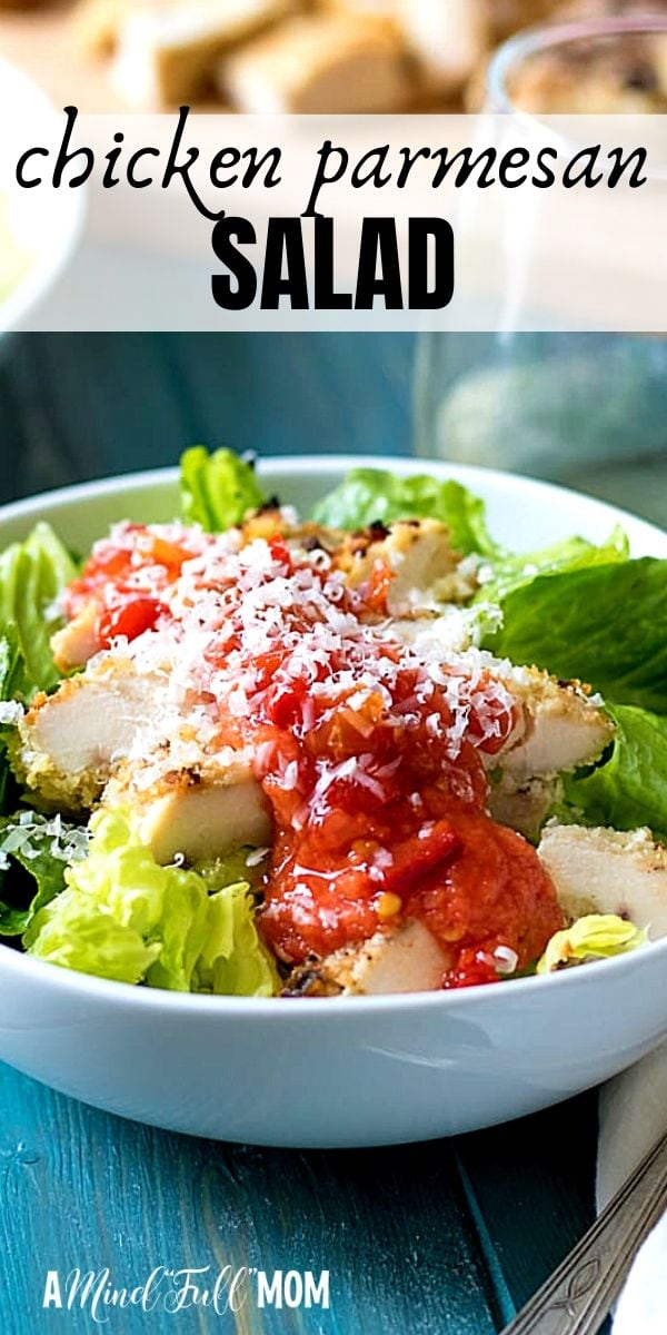 Chicken Parmesan Salad is a fresh, light spin on classic Chicken Parmesan. From the fresh tomato sauce to the crispy chicken, this recipe for a summer chicken salad is anything but ordinary! Serve this salad with homemade garlic toast and a glass of wine for an elegant salad that is not only fresh and relatively easy to prepare, but it is also one of the most flavorful and unique ways to enjoy the classic flavors of Chicken Parmesan. 