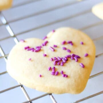 Heart Cut-Out sugar cookie on cooking rack.