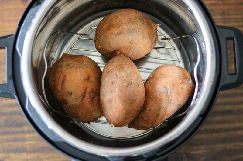 Tender sweet potatoes cooked up in Instant Pot. 