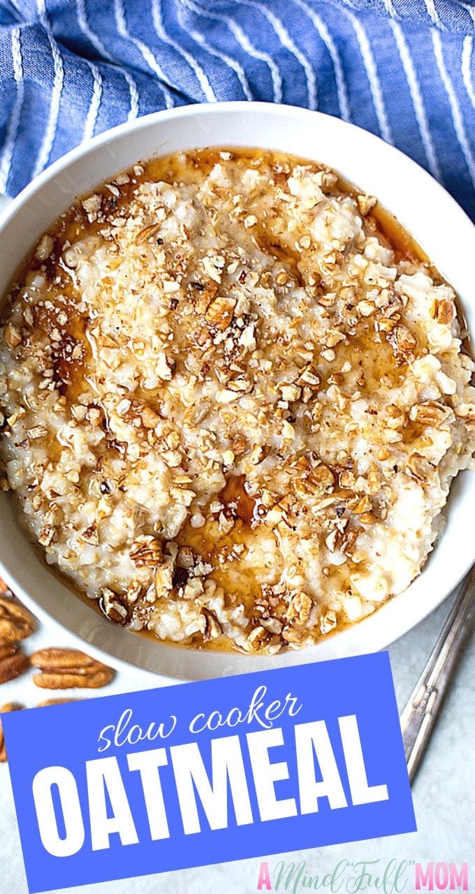 This Crock Pot Oatmeal makes the most delicious oatmeal! Oats cook overnight in the slow cooker with rich maple and cinnamon flavors. Wake up to a hearty, gluten-free crockpot oatmeal that is a delicious way to start any day!