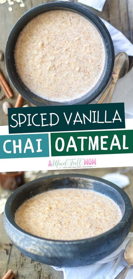 Spiced Vanilla Chai Oatmeal: Be swept away on a culinary adventure to India, as you dive into a creamy bowl of wholesome oatmeal perfectly flavored with a blend of black tea, cinnamon, ginger, cardamom and vanilla. This warming oatmeal tastes like your favorite chai latte. #oatmeal #healthybreakfast #glutenfree #vegan