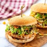 Chicken Burger topped with bbq sauce and slaw