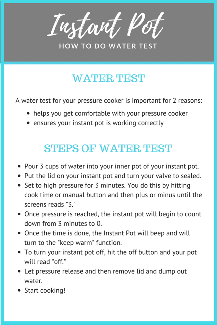 Printable document for instructions for Instant Pot water test