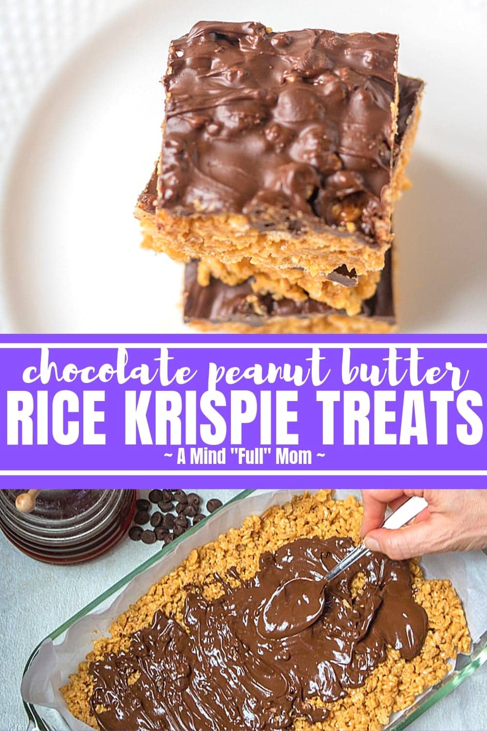 Peanut Butter Rice Krispie Treats are sure to be a family favorite! Chocolate Peanut Butter Rice Krispie Treats are a no-bake, marshmallow-free treat filled with rich peanut butter butter and a thick layer of chocolate.