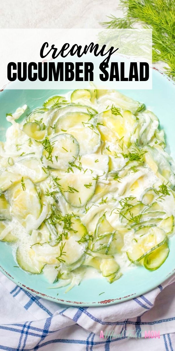 Creamy Cucumber Salad is a fresh, tangy, and creamy side dish.  It is a classic summer dish made with only 4 ingredients and is the perfect side dish for any picnic or barbecue. 