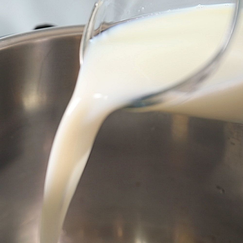 Milk being poured into instant pot.