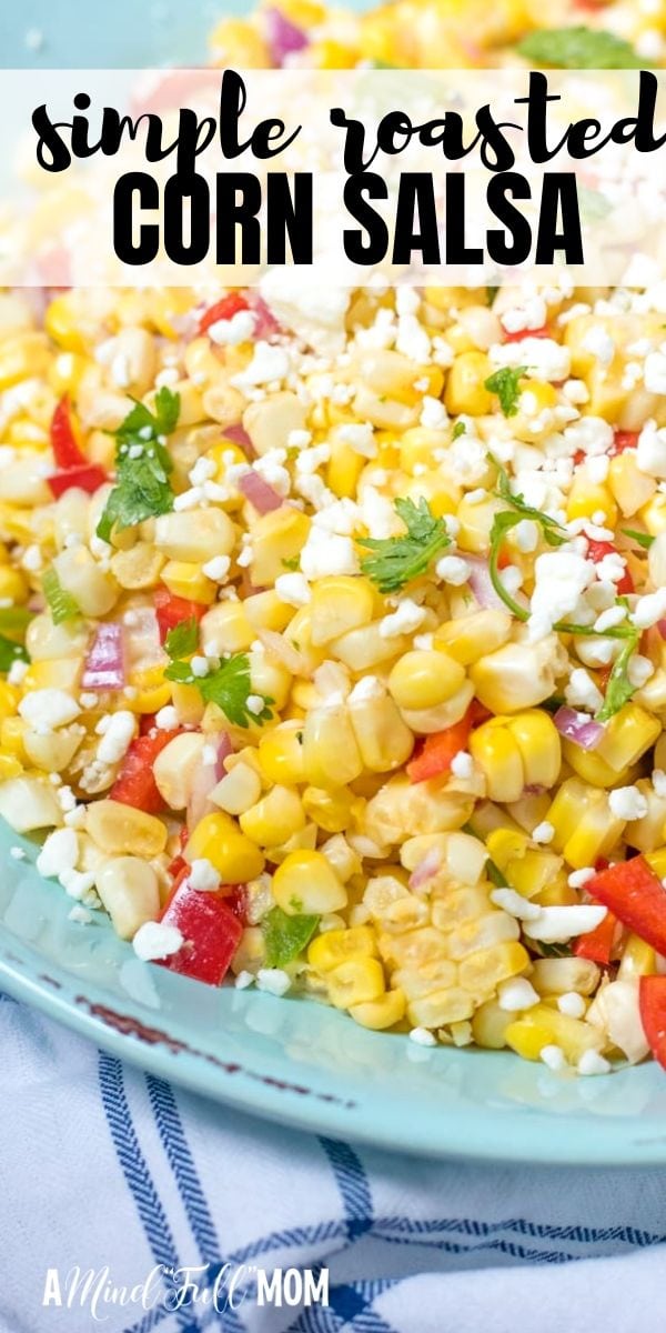 Easy Corn Salsa recipe is made with fresh corn, jalapenos, cilantro, and a sweet and spicy dressing. The roasted corn lends a smokey flavor to this salsa and the bright dressing keeps this salsa light, fresh, and bursting with flavor. This Corn Salad is a perfect salsa to serve with chips, over grilled meat, tacos, fajitas, or even as a fresh summer salad.   