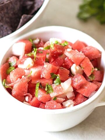 Bowl of fresh watermelon salsa