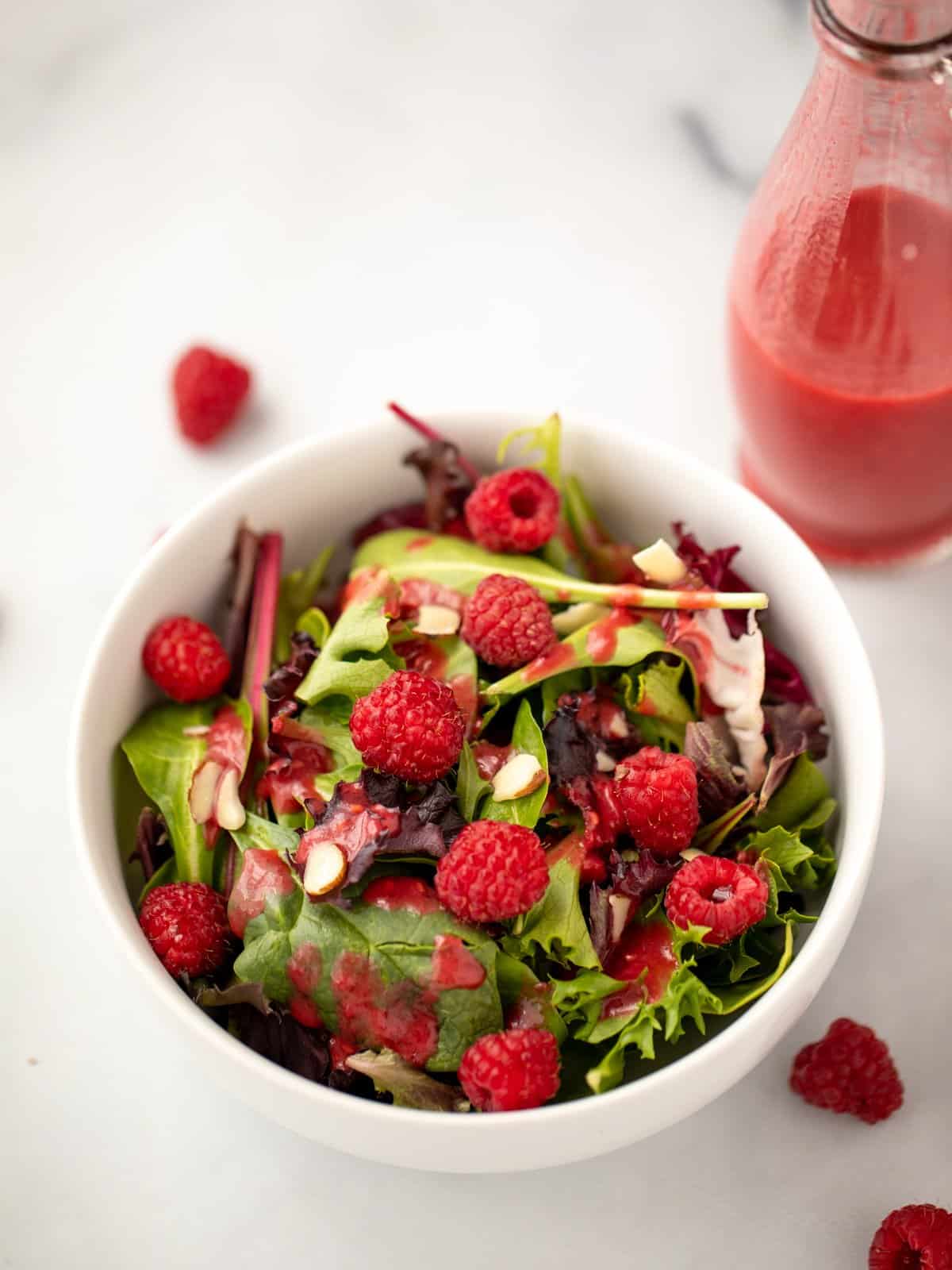 Mixed greens topped with raspberries and fresh raspberry vinaigrette.