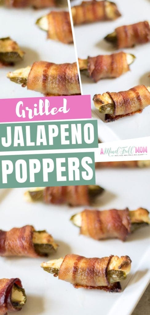 Creamy, salty, and spicy grilled jalapeno poppers with bacon! Spicy jalapenos stuffed smoky cream cheese filling, wrapped in bacon, and grilled to perfection. This grilled Jalapeno recipe is easy and ready in less than 30 minutes! Try this recipe!