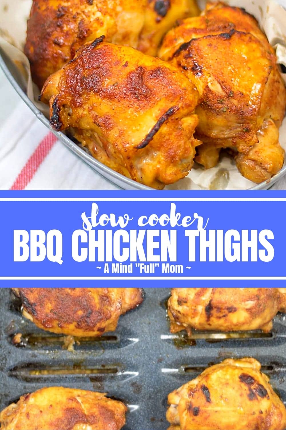 Perfectly seasoned chicken thighs are cooked to juicy perfection in the crockpot in a homemade barbecue sauce for an easy, wholesome family meal.