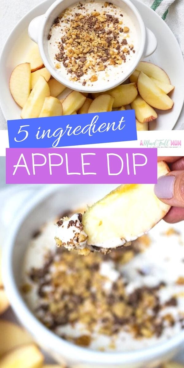 5 simple ingredients is all you need to make this super simple Apple Dip! This easy cream cheese apple dip has notes of caramel and maple but is naturally sweetened. It is a healthy, easy recipe perfect for fresh apples, pretzels, assorted fruit, or graham crackers. 