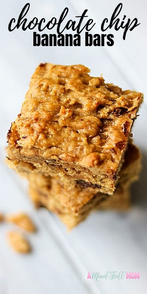 Banana Bars made with the addition of chocolate chips and peanut butter are a healthier spin on this classic treat. Made without the addition of oil and naturally sweetened, these Chocolate Chip Peanut Butter Banana Bars are soft, chewy, and the perfect combination of banana, peanut butter, and chocolate! Banana Bars super easy to make, and can be made gluten-free, egg-free, and dairy-free. These bars are kid-friendly treat that everyone can enjoy!