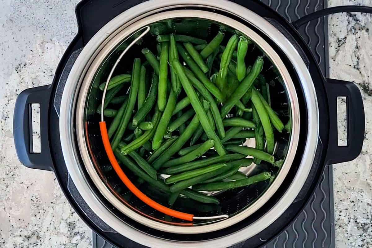 Green Beans in Steamer basket in Instant Pot. 