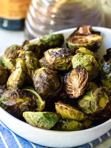 Bowl of Crispy Brussel Sprouts with Balsamic Honey Glaze