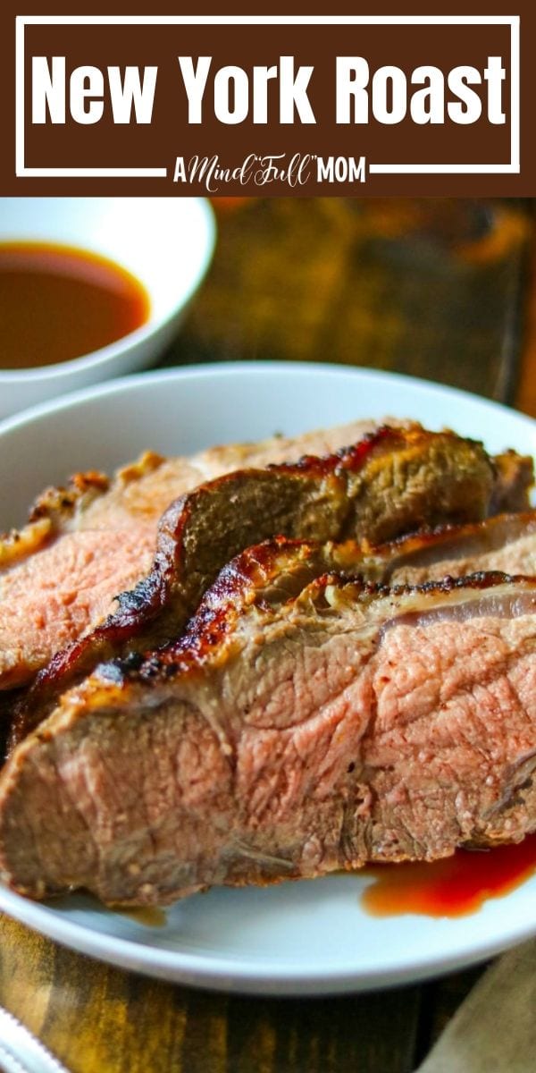 New York Strip Roast With Brandy Au Jus makes an impressive, decadent, main course. This New York Roast is seasoned and roasted to tender, juicy perfection. The flavors of the steak roast are delicious on their own, but when paired with an au jus that has been spiked with brandy, it is one meal that is a show-stopper!