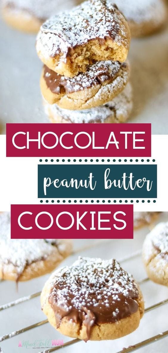Chocolate Covered Peanut Butter Cookies are the BEST cookies EVER!!! A tender peanut butter cookie is dipped in milk chocolate and then dusted with powdered sugar. These Peanut Butter Chocolate Cookies are perfect for any peanut butter chocolate lover!