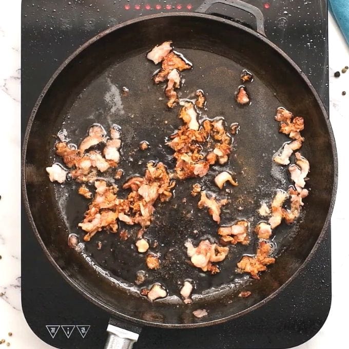 Bacon rendered out in skillet