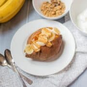 Sweet Potato stuffed with yogurt and bananas