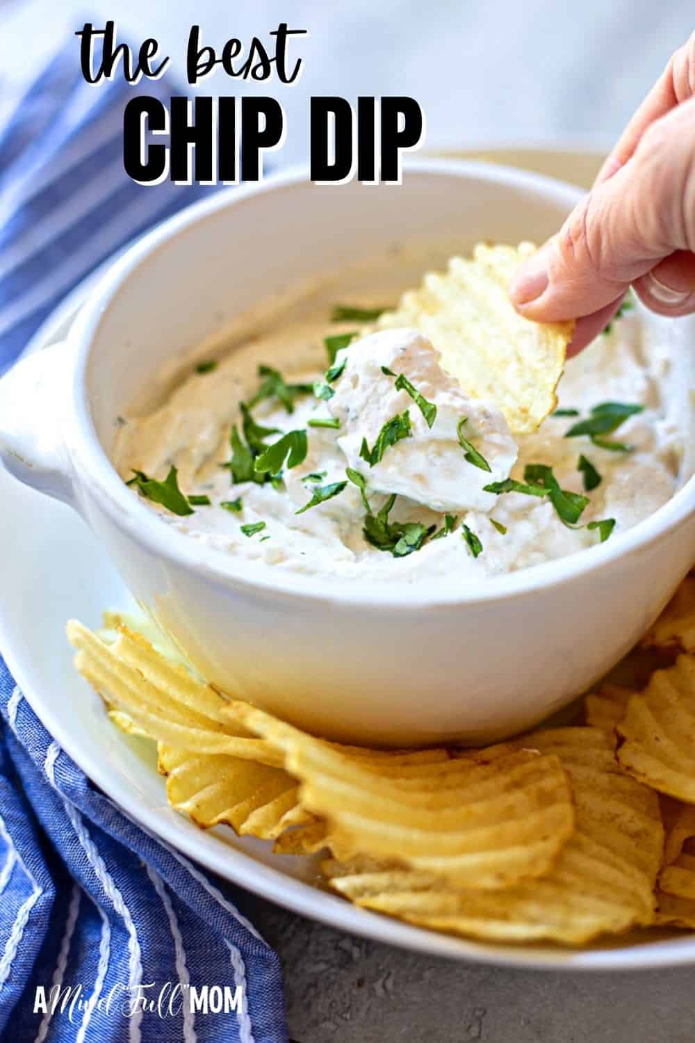This homemade French Onion Chip Dip is the BEST chip dip ever! Made with sour cream and a few dried herbs, this dip comes together in minutes and tastes better than any store-bought chip dip. 