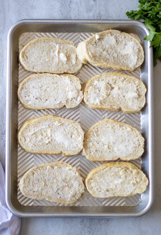 Tray of buttered Italian Bread