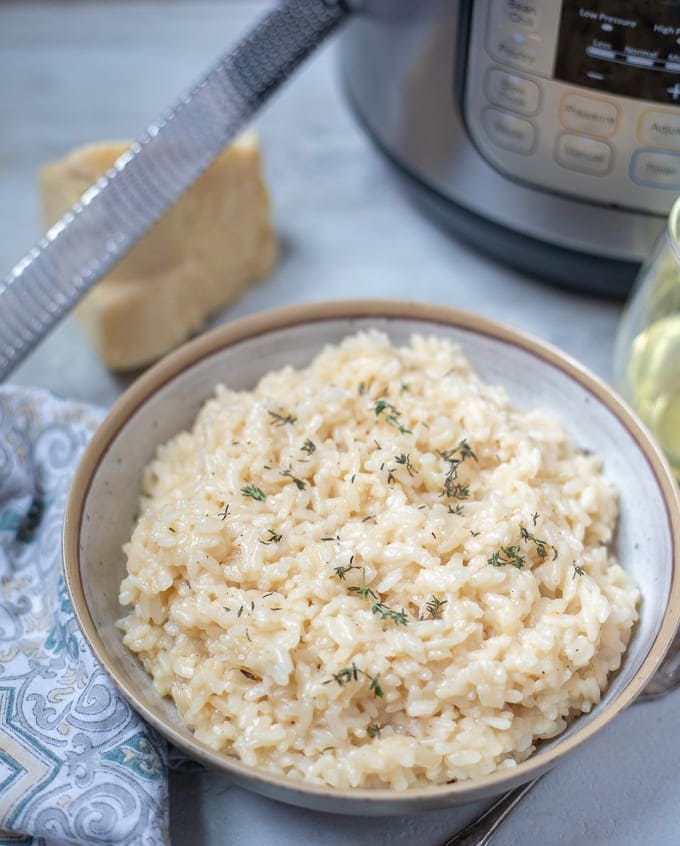 Bowl of Risotto next to Instant Pot