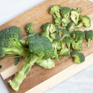 Cutting Board with chopped fresh broccoli