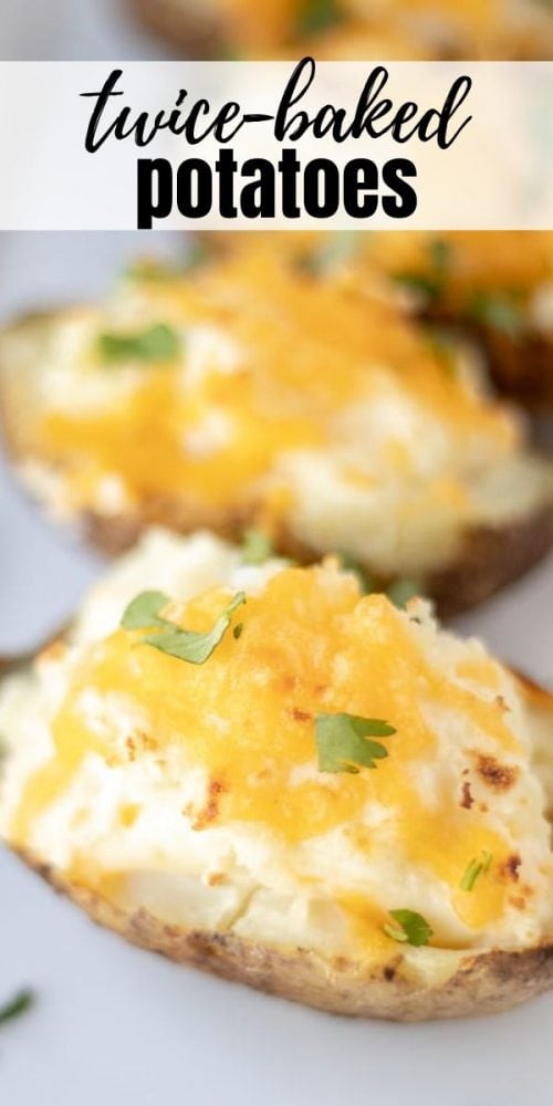 Easy Twice Baked Potatoes are cheesy, creamy, and make a perfect side dish to any main course. Made with sour cream, butter, and cheese and stuffed into a crispy potato skin, this Twice Baked Potato Recipe is sure to impress! 