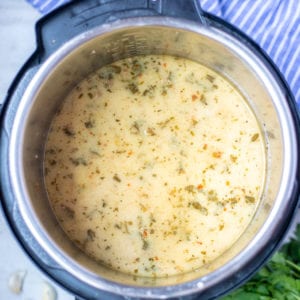 Cream added into Zuppa Toscana in Instant Pot.